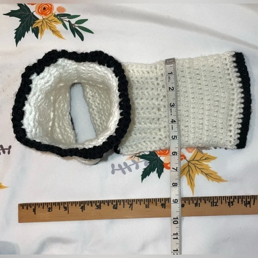 NWT Doc L’s Hand Crocheted 3/4 White with Black Trim Boot Cuffs cover to feet!